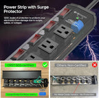 CRST 6 Outlet Metal Power Strip with Individual Switches, Mountable Surge Protector Power Strip for Garage Workshop School Home. 15A Circuit Breaker, 1875W, 1200 Joules, 6FT Extension Cord