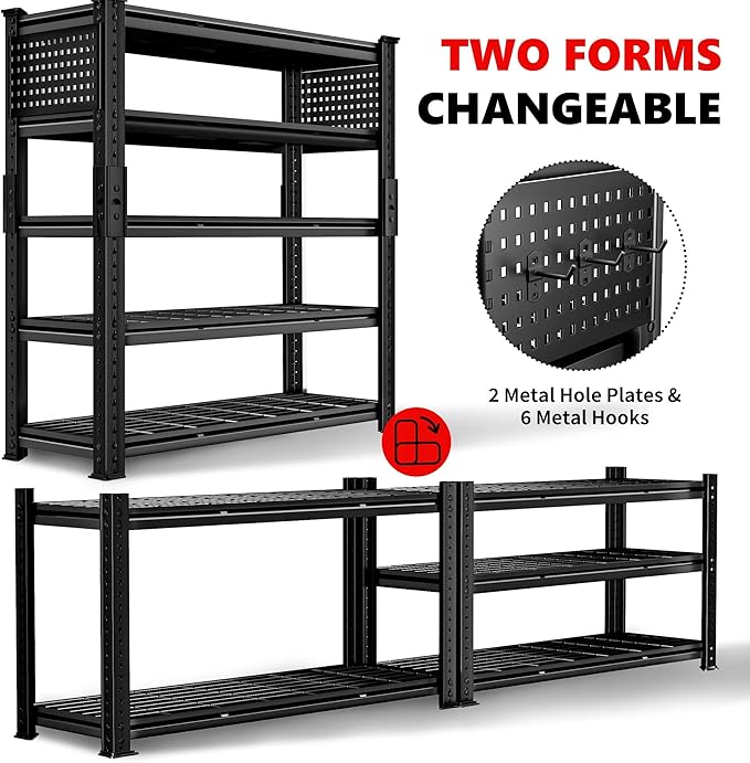SILVEL 48.2"W Garage Shelving, 5000LBS Heavy Duty Metal Shelving, 2025 Grid Storage Shelves, 2 Side Pegboards, Industrial 5 Tier Shelves for Basement Pantry Warehouse Supermarket, 72.2" x24.2" x48.2"