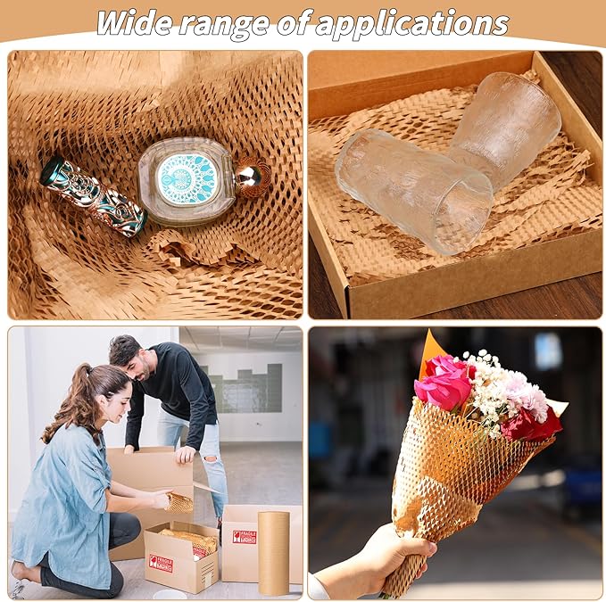 Honeycomb Packing Paper 16" x 400', Bubble Cushioning Wrap for Packing/Shipping/Moving, Eco-Friendly Bubble Packing Paper Wrapping for Fragile Items,Electronics and Bouquet Packaged