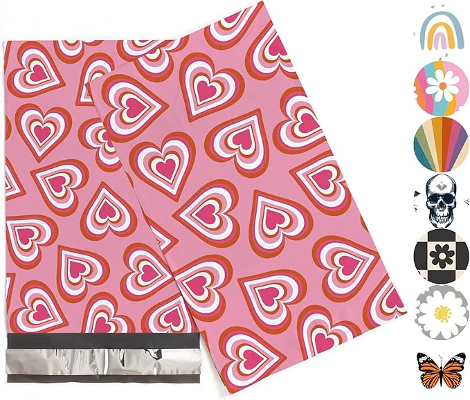 6x9 Poly Mailers – Cute Hearts – Waterproof, Tear-Resistant Shipping Bags with Adhesive Seal – 100 Pack – Package Mint