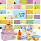 500 PCS Baby Food Labels, 25 Adorable Designs Removable Food Name Stickers Self-Adhesive Water/Oil/Tear Resistant Tags for Baby & Toddlers Food Containers, Water Bottles, School Supplies, Mason Jars