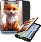 Clipboard with Storage Box & Pen Holder,Heavy Duty Clip Boards 8.5x11 for Nursing,High Capacity,School & Office Supplies,Cute Fox Artwork