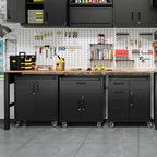 Metal Tool Cabinet,Garage Storage Cabinet System,Wall Cabinet & Locking Rolling Tool Cabinet with Doors and Adjustable Shelves,Steel Tool Cabinets for Home (2 Pcs-Styled, Black)