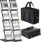 Tatuo 2 Pieces Foldable Magazine Rack Metal Catalog Literature Rack Portable 4 Pockets with Carrying Bag Brochure Stand Literature Display Holder Stand for Exhibition Trade Show