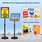 4 Pack Sign Holder Stands - 8.5 x11 inch Standing Sign Stand, Adjustable Poster Sign Holder Pedestal Floor Sign Stand, Aluminum Snap Open Frame for Vertical & Horizontal View Sign Stand, Black