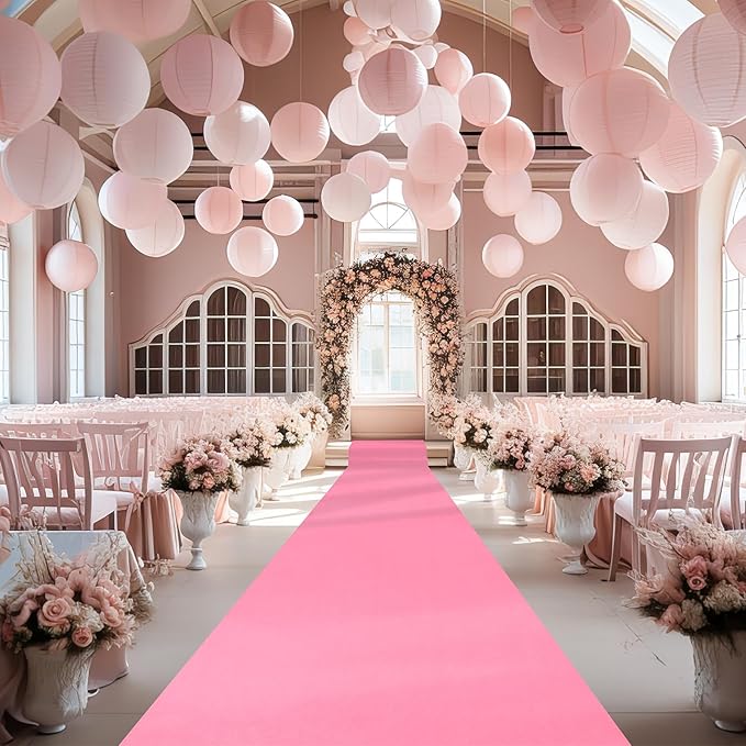 Preboun 3.9 x 60 ft Carpet Runner for Party Felt Runway Rug Runner Rug with Carpet Tape for Halloween Wedding Christmas Xmas Thanksgiving Outdoor Accessories Wedding Party Hallway(Pink)