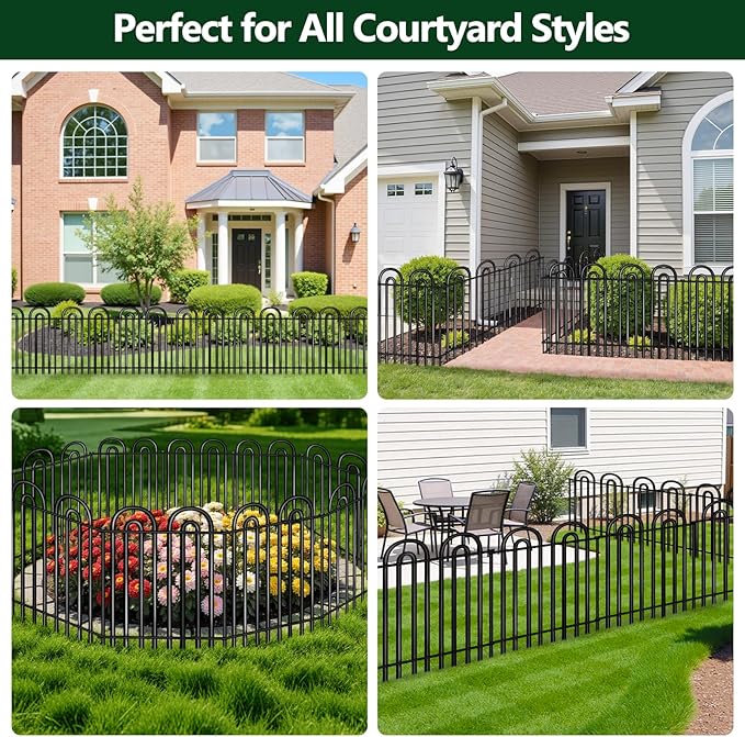 Decorative Garden Fence, 10 Panels No Dig Fence, 32 in(H) x 24.16 ft(L) Animal Barrier for Dogs Rabbits, Rustproof Metal Arched Decorative Garden Fences for Flower Bed, Outdoor, Yard, Patio