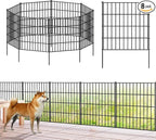 Metal Garden Fence 28in (H) x 18.7ft (L), 8 Panels + 9 Stakes Dog Fence Border Fence Animal Barrier, No Dig Garden Fencing for Yard Flower Bed Lawn Patio Outdoor, PIN282808 Black