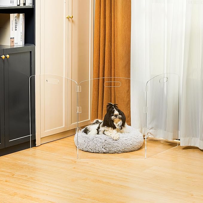 Modern Frame Clear Acrylic Freestanding Pet Gate - 24" High Folding 3-Panel Dog Barrier for Doorways, Stairs & Large Openings, Indoor Fence for Dogs, Puppies & Cats