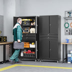 Letaya Metal Garage Storage Cabinet with Wheels,Rolling Tool Cabinet with 4 Door Lock-Adjustable Shelves and 2 Drawer for Garage Home Office Utility Room (Black with Wheels)