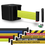 WM412 Retractable Belt Wall Mounted Smooth Black Crowd Control Barrier and Receiving End, 15' Fluorescent Yellow Belt