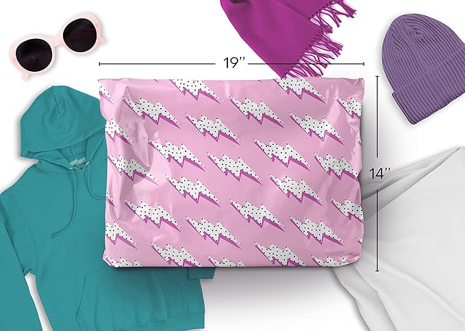 14x19 Poly Mailers – Lightning Bolt – Waterproof, Tear-Resistant Shipping Bags with Adhesive Seal – 100 Pack – Package Mint