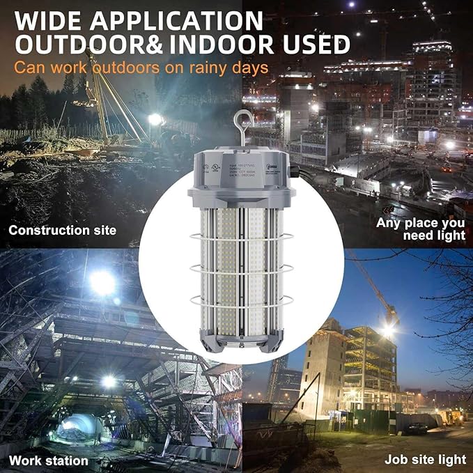 250W LED Temporary Work Light 37,500 Lumen Construction Lights 5000K LED Work Light with Stainless Steel Shield and Hook for Indoor Outdoor Job Site Lighting