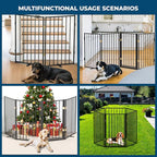 Metal Freestanding Dog Gate Outdoor-6 Panels with Door, Extra Wide Foldable Pet Fence with Pet Monitor Adapter, 32'' Height Tall Dog Gate for Doorways, Stairs, Hallways, Yard, Indoor