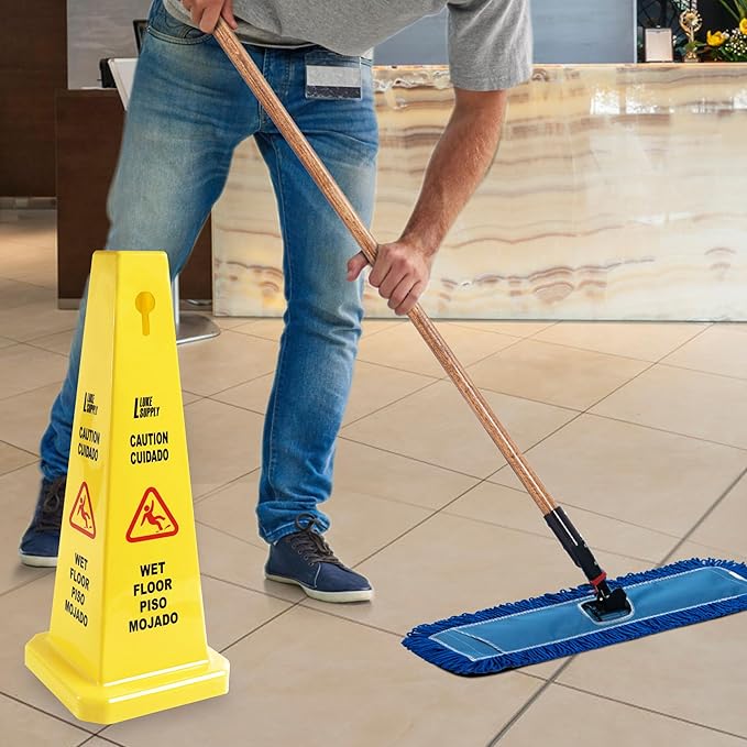 MATTHEW CLEANING 6 Packs 26” Caution Wet Floor Safety Cones for Indoors and Outdoors,Bright Yellow Caution Wet Floor Sign,4-Sided Bilingual Signs,Avoid Fall & Slip Accident