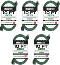 Iron Forge Cable 5 Pack Weatherproof 10 Ft Outdoor Extension Cord - 16/3 SJTW Heavy Duty Green Extension Cord 3 Prong - 13 Amp Exterior Power Cable