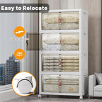 Extra Large Stackable Storage Bins with Lids & Wheels & Door, 1280QT-160QT/40GAL*8Pack Foldable Collapsible Closet Organizers, Plastic containers drawers for bedroom Dorm