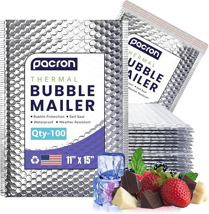 100-Pack Insulated Silver Thermal Bubble Mailers 11 x 15 - Waterproof Metallic Foil Self-Sealing Padded Envelopes for Cold Shipping, Perishables, Food, Cosmetics, Pharmaceuticals