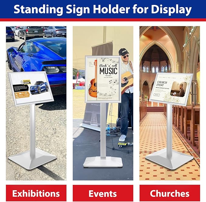 Sign Stand 11x17inch Pedestal Sign Holder Poster Stand 3Packs Adjustable Floor Standing Sign Holder with Heavy Duty Display Stand for Indoor Outdoor Business Store Sign Holders(Silver)