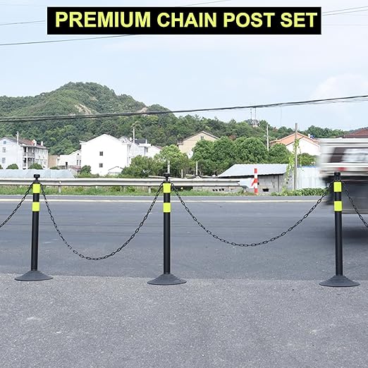 OrangeStar 6 Packs Traffic Delineator Post Cones, 40" Safety Barrier with 6.6 Ft Link Plastic Chains, Crowd Control Stanchion Sets w/Rubber Base for Parking Lot, Road Work, Queue Management, Black