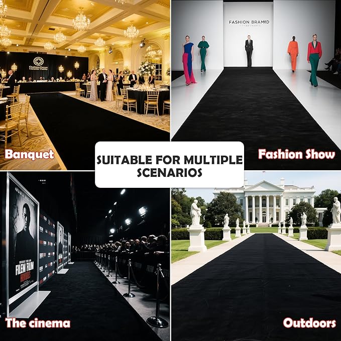 450 GSM Extra Thick Waterproof Black Carpet Runner for Events Decorations, 3X15 Ft Not Slip Red Runner Aisle Runway Rug for Wedding, Party, Banquet, Activity Entrance and Special Events Decorations