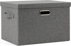 Large 17" 36 Quart Collapsible Stackable Storage Bins with Lids, 1 Pack Grey Foldable Fabric Closet Storage Boxes with Lids, 4 Handles Heavy-duty Linen Cube Baskets for Bedroom