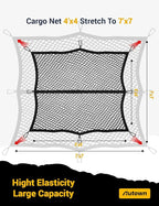 Cargo Net for Pickup Truck Bed - Stretchable 4'x4' to 7'x7', High Elastic Fine Mesh 1''x1'' with 8 Metal Carabiners - Ideal for ATV, SUV, UTV, Truck and Boat Use (Single Layer)
