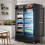 Tylza Commercial Refrigerator, Double Glass Door Display Beverage Fridge, 26.49 Cu Ft Upright Beverage Cooler Merchandiser with Replaceable Advertising Light Board, Rebound Door, Fast Cooling, Black