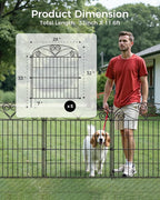 5 Panels No Dig Decorative Outdoor Garden Fence with Gate, 32 in(H) X 11.8 ft(L) Animal Barrier Fencing, Rustproof Portable Fence, Temporary Dog Fence Outdoor for Yard, Outside, Backyard