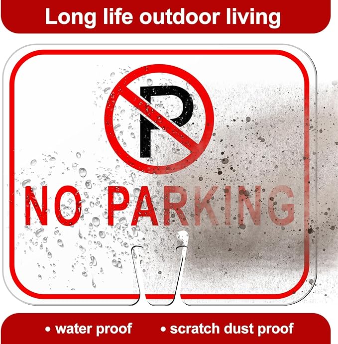 Geetery 6 Pcs No Parking Signs Traffic Cone, 12.6 x 10.43 Inches Plastic Traffic Cone Top Warning Sign for Road Barricade Outdoor Construction Waterproof