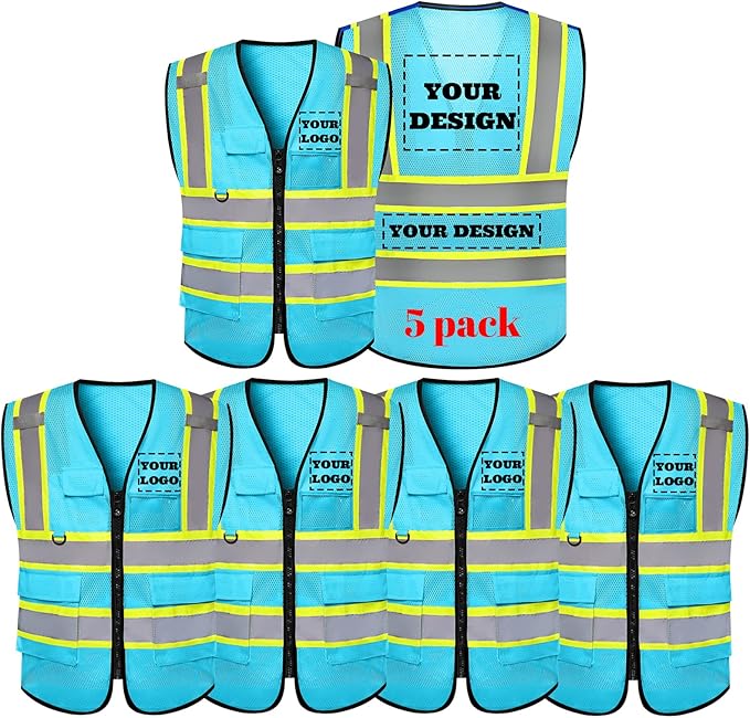 Safety Vest Reflective High Visibility with 5 Pockets ＆Zipper Class 2 Adult Unisex Construction Security Workwear