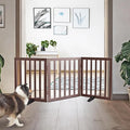 ZJSF Freestanding Indoor Dog Gate for House Foldable Wood Puppy Gate for Doorways Pet Gate for Stairs Extra Wide Pet Fence, Brown, 24" Height 3 Panels