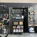 Aobabo 71" H Metal Storage Cabinet with Wheels with 5 Pegboards and 1 Drawer,Lockable Steel Tool Cabinet for Garage,Warehouse,Assembly Required,Black