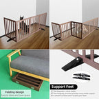 ZJSF Freestanding Indoor Dog Gate for House Foldable Wood Puppy Gate for Doorways Pet Gate for Stairs Extra Wide Pet Fence, Brown, 24" Height 4 Panels