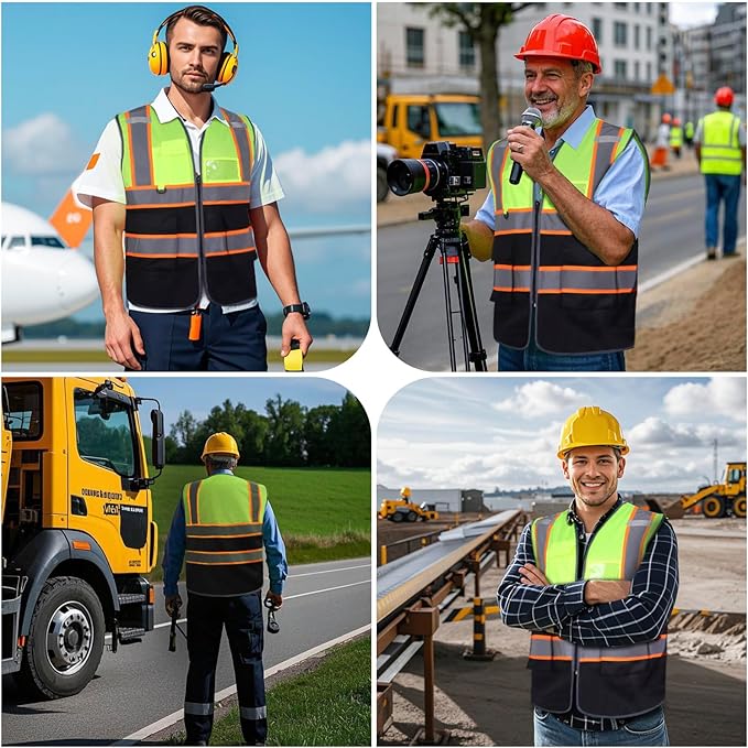 Custom Safety Vest with Logo Pockets High Visibility Reflective Vests Construction Security Workwear