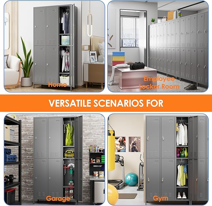 Employees Locker, 72" inch Tall Metal Storage Locker with 6 Doors for School Hospital Garage Gym Home Office with 12 Hooks, Requires Assembly (Dark Grey)