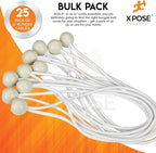 Xpose Safety Bungee Ball Cords 9" 25 Pack Heavy Duty White Stretch Rope with Ball Ties for Canopies, Tarps, Walls, Cable Organization