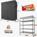 REIBII 45''W Storage Shelves Waterproof Metal Shelving with Cover Dustproof, Wire Shelving Unit Covers & Wheels Garage Storage Rack Wire Shelf for Kitchen Pantry, Storage Room, 45Wx17.72Dx72.83H