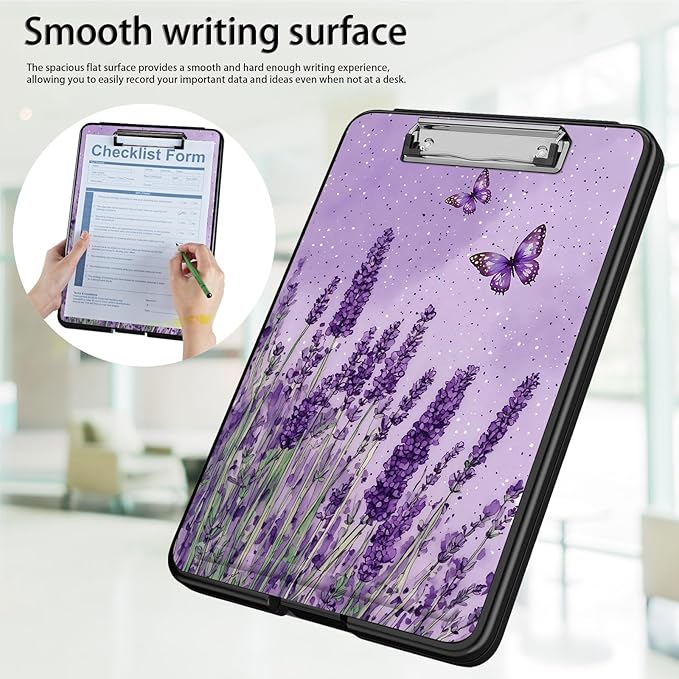 Clipboard with Storage,Office Supplies Nursing Clipboards Folder with Pen Holder Plastic Foldable Clip Board with Storage for Nurse Teacher,Sage Butterfly
