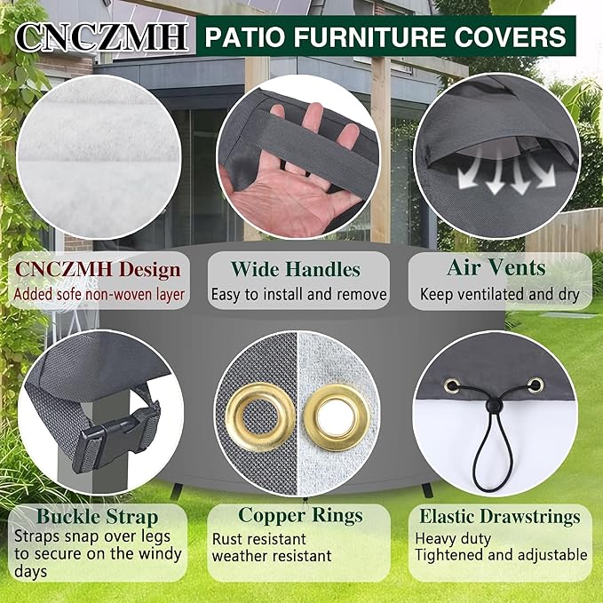 Heavy Duty Patio Furniture Covers Waterproof, 600D Round Outdoor Furniture Cover Waterproof for Sectional Sofa Couch, Outdoor Dining Table and Chair Set Covers 54"DIA x 28"H, Grey
