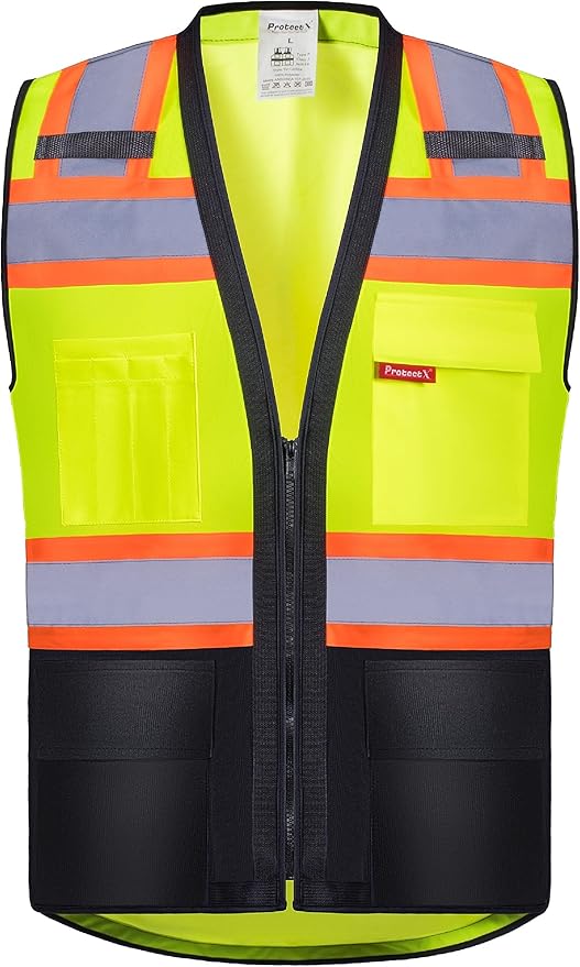 ProtectX 6 Pockets High Visibility Safety Vest for Men Women Class 2 Reflective Hi Vis Work Construction Vest
