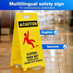 MATTHEW CLEANING 25'' Industrial Wet Floor Sign 3 Pack 2-Sided Durable Corrugated Plastic Birght Yellow Multilingual Warning Signs Commercial Caution Wet Fold-out Floor Signs For Indoors