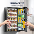 Heavy Duty 172 Keys Electronic Key Lock Box with Anti-Theft Deposit Key Slot & Key Out Tags, Key Cabinet Wall Mount with Code for Home Office
