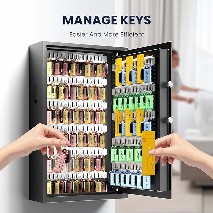 Heavy Duty 172 Keys Electronic Key Lock Box with Anti-Theft Deposit Key Slot & Key Out Tags, Key Cabinet Wall Mount with Code for Home Office