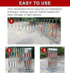 Stainless Steel Expandable Safety Barriers with Wheels - Foldable Crowd Control for Schools, Construction Sites, Garages, Roads (1.1x6m/3.6x19.7ft)