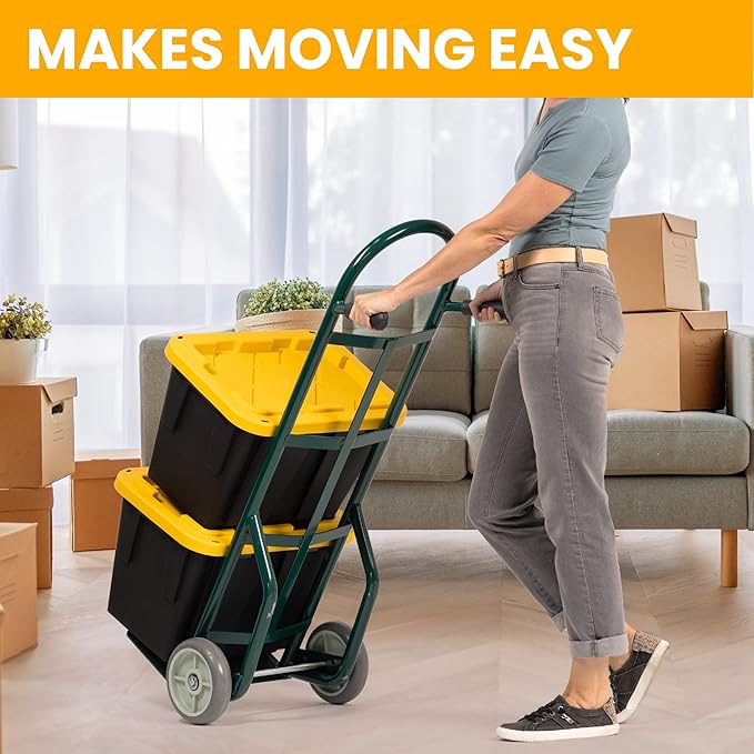 HaulPro Heavy Duty Hand Truck with Double-Grip Handle - Steel Dolly Cart for Moving - 800 Pound Capacity - 8" - Rubber Wheels - 50" H x 18.5" W with 14" x 9.5" Nose Plate - Green