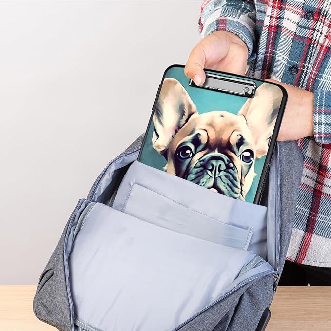 Clipboard with Storage,Heavy Duty Plastic Storage Clipboard with Low Profile Clip,Teacher Must Haves,Office Supplies,French Bulldog