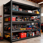 Garage Shelving, 72" H × 48" W Heavy Duty Metal Shelving - Easy to Assemble, Adjustable 5-Tier Storage Shelves, Double-Thickened Columns, 3000 lbs Capacity, for Garage, Pantry Storage, Black