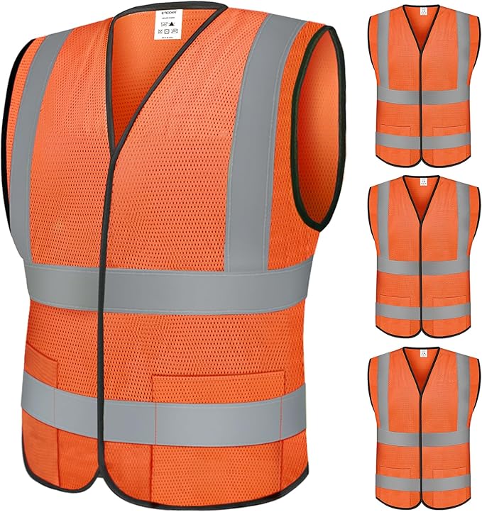 TICONN 2PK/4PK Reflective Safety Vest, High Visibility Vest with Reflective Strips for Men Women, Meets ANSI II