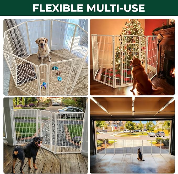 FXW Dog Gate Extra Wide Designed for Indoor Use, Adjustable Width Up to 165-inch Wide (45" H 6 Wire Panels for Large Dogs), White